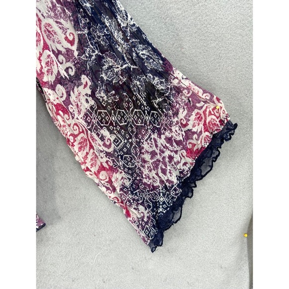 Coldwater Creek Shirt Sz PL Petite Bohemian Patchwork Crinkle Blouse Bell Sleeve - Picture 3 of 12